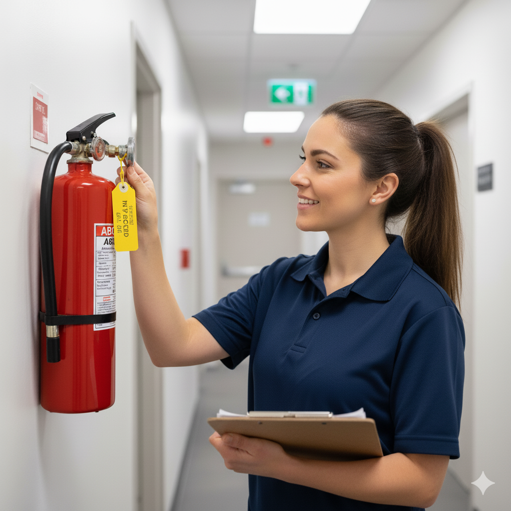 Technician completing a strata compliance inspection