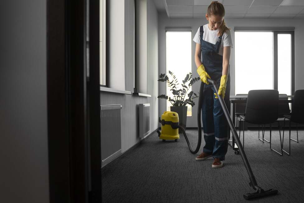 Woman cleaning an interior space